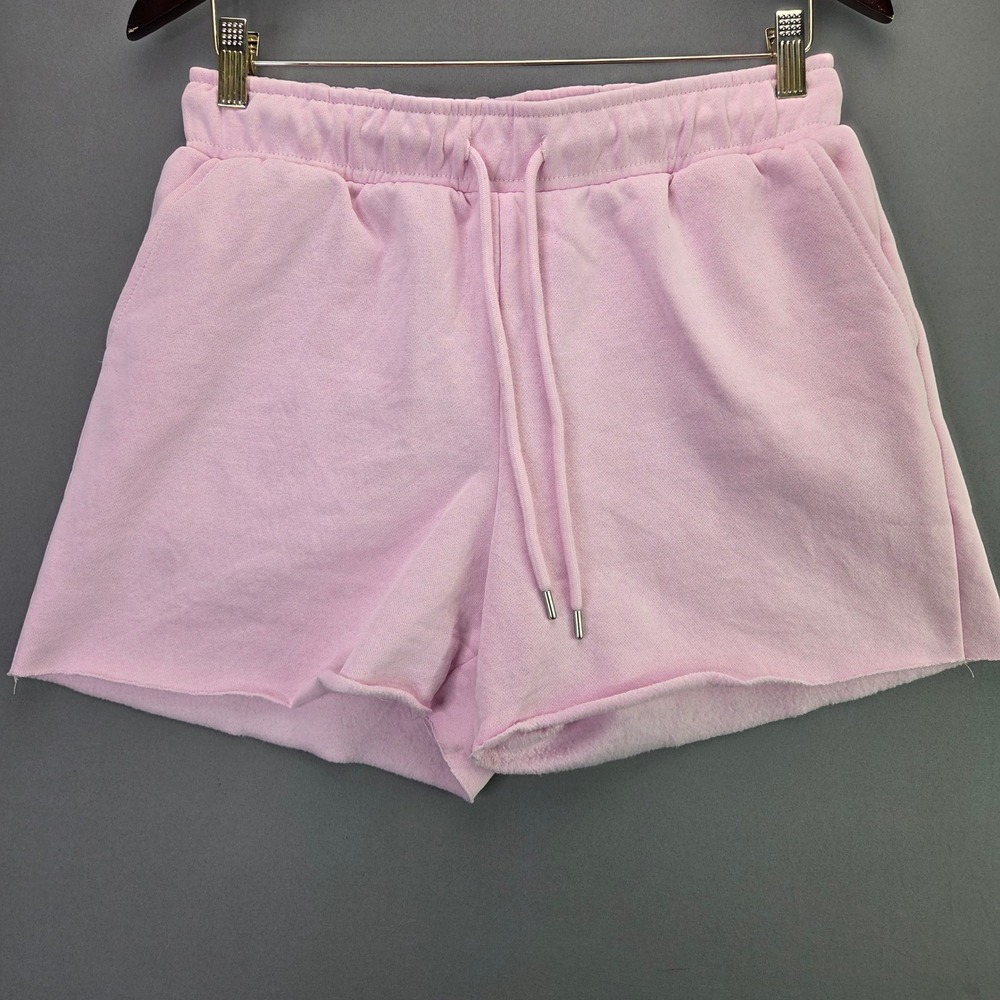 Forever 21 Sweat Shorts Fleece Drawstring M Pink Raw Hem Pockets Loungewear